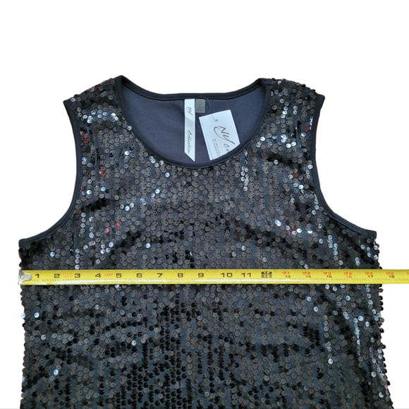 Black Sleeveless Sequined Tank Top With Combo Banding NY Collection Party Life - Picture 11 of 12